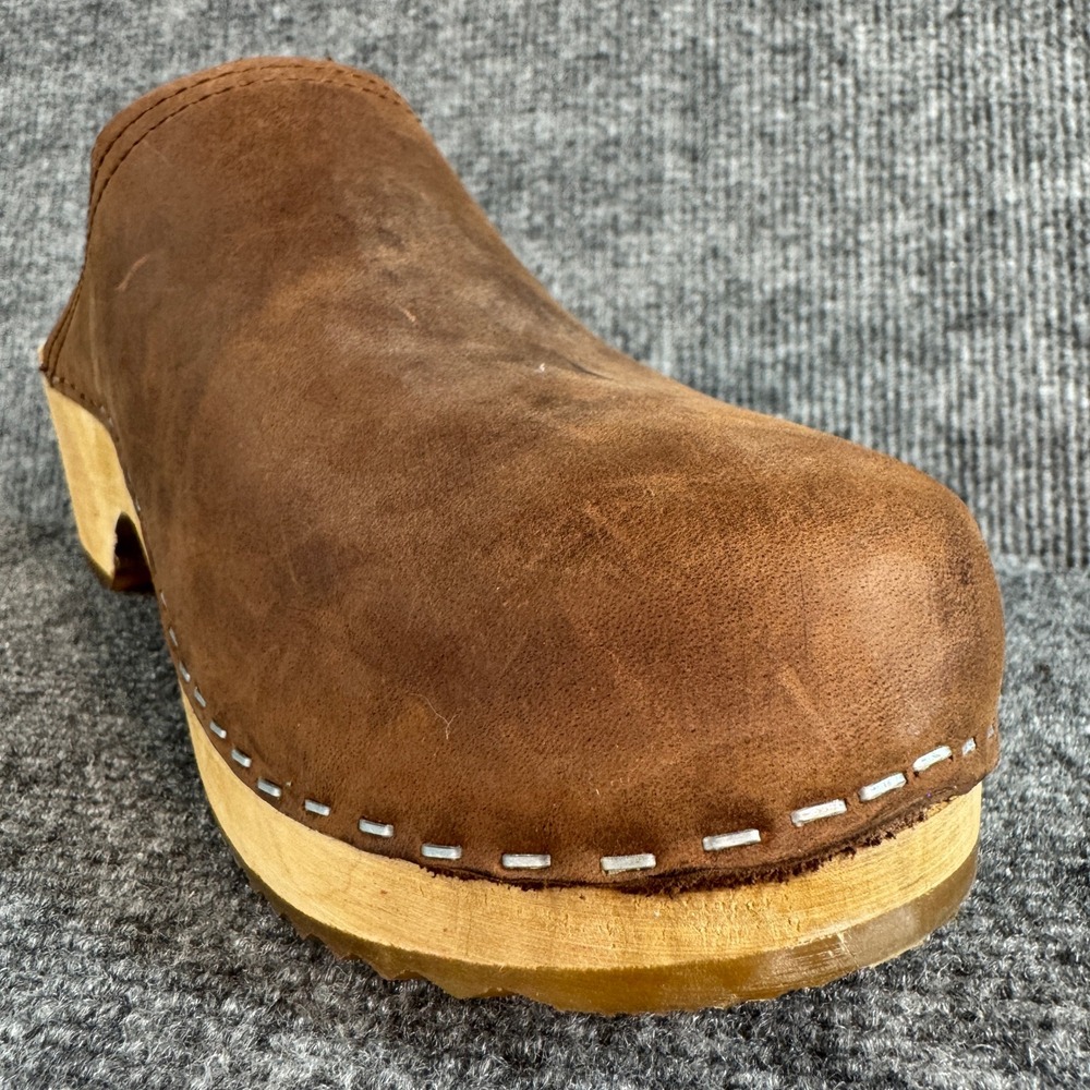 Olsson Clogs De Luxe Brown Leather Wooden Mules Made in Sweden Size 42 - Picture 15 of 16